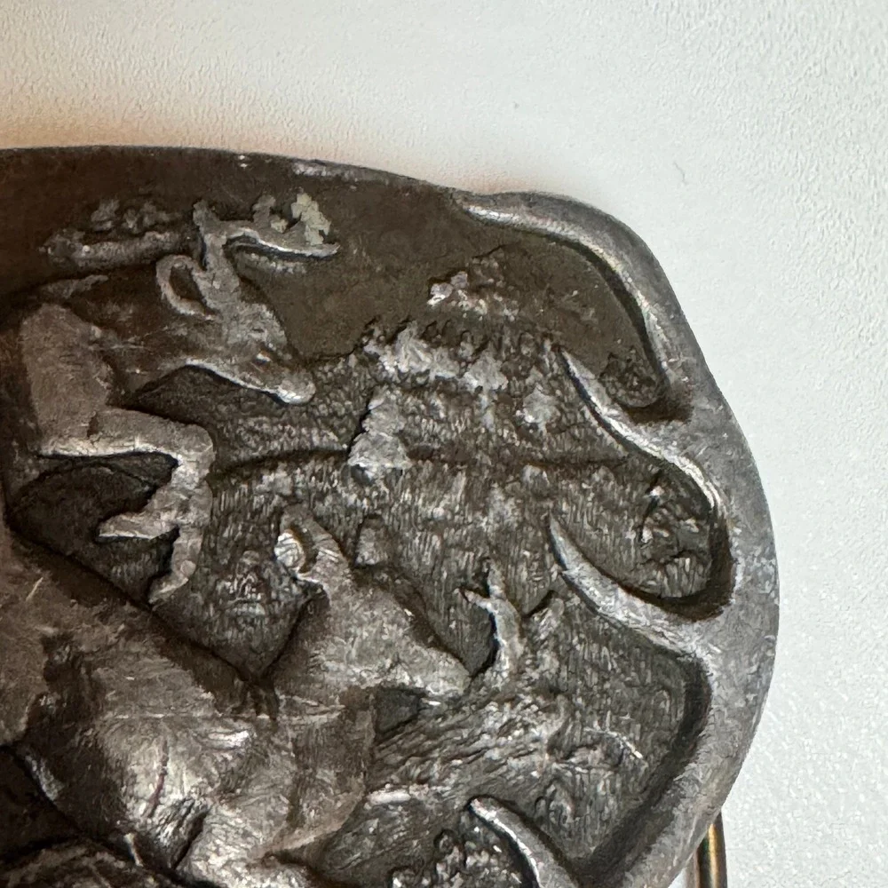 Vintage Pewter Deer‎ Buckle Hunting Scene Belt Buckle Metal Western Cowboy